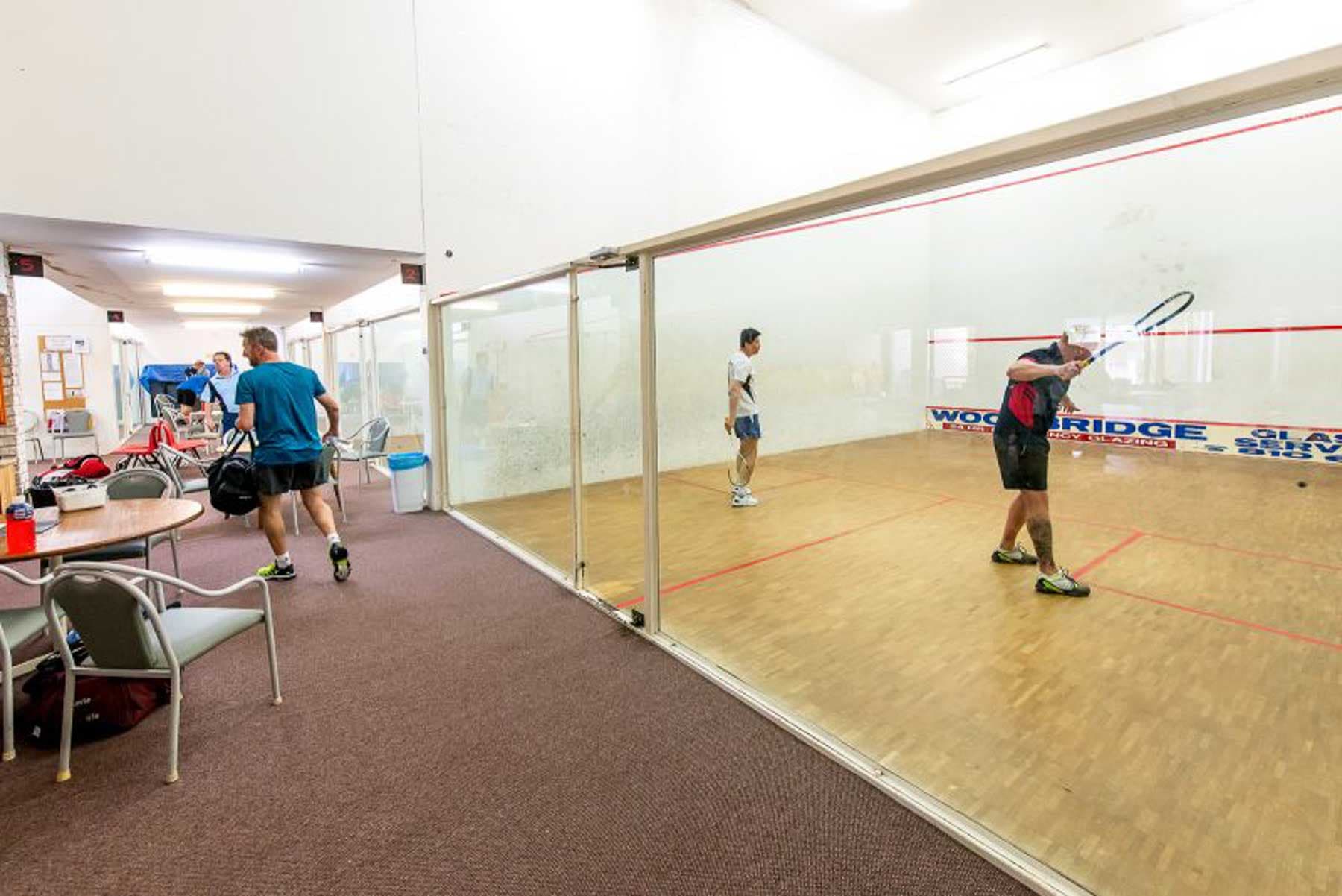 Squash courts with glass viewing area